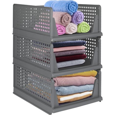 Boîte Rangement Plastique, 3 Caisses de Rangement Pliables, Boite Empilable pour Vêtement, Livres, Jouets, Caisse pour Chambre, Salon,Cuisine (1/5)
