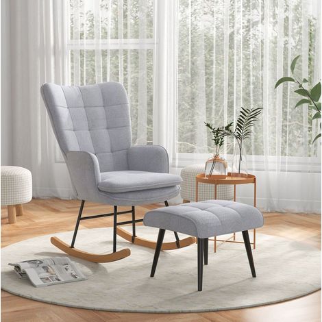 Chaise à bascule avec tabouret 64x89x90 cm gris clair – fauteuil détente (1/5)
