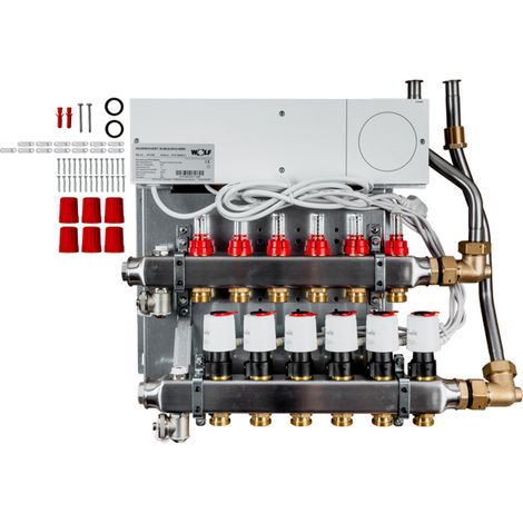 Wolf Collettore circuito di riscaldamento con regolatore CUC 6 circuiti di riscaldamento, UF-Control 230V, 2072446