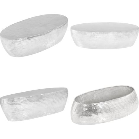 Table basse martelée Argenté 100x50x28 cm Aluminium - Table Basse - Meuble De Salon - Table Ronde - Table Oval - Table En Aluminium - Home & Living (1/5)