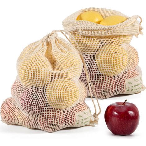 Sacchetti riutilizzabili per frutta e verdura - Sacchetti riutilizzabili - Sacchetti a rete - Sacchetti riutilizzabili per verdura in lino - Sacchetti per la spesa aus Baumwolle - Sacchetti aus Bio-Ba (1/4)