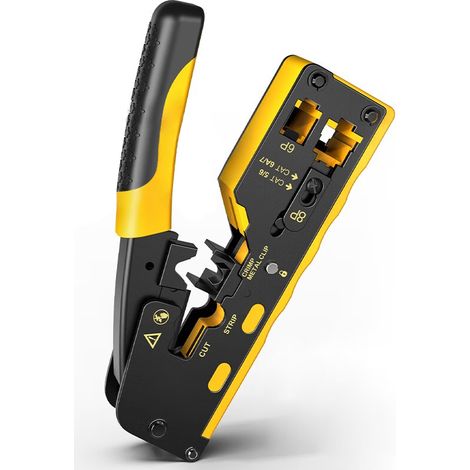 Pince à sertir professionnelle RJ45 (jaune), type à passage direct pour fiches modulaires (1/5)