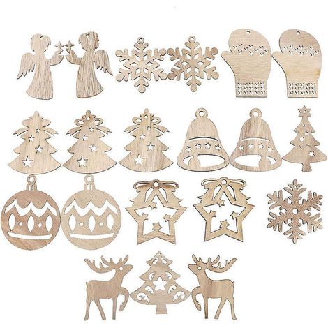 20 pendentifs de Noël en bois, étiquettes classiques à suspendre au sapin (comme illustré)-74.3cm (1/3)
