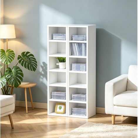 Meuble de rangement pour CD blanc 21 x 19,2 x 88,3 cm avec 12 compartiments, lot de 2 HAVRYA (1/5)