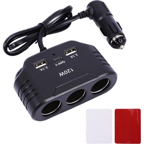 Prise Allume Cigare 120W 12V/24V, Multi Prise Chargeur Voiture avec 3 Prises Allume Cigare, 2 USB-A et 1 Type C 5V 3.1A, Affichage LED pour Tablette GPS Dashcam Téléphone (1/5)