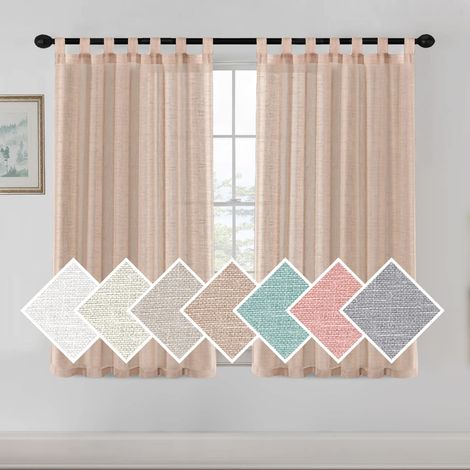 Rideaux en Lin Bruns Élégants 2 Panneaux 132 x 241 cm, Aérés à 7 Passants pour Chambre Salon Style Ferme (1/5)