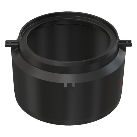 Toma de desagüe DN110. Fabricada en polipropileno, incluye tornillos de montaje y es resistente a los rayos UV. (1/2)