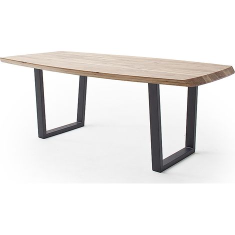 Table de salle à manger rectangulaire en bois d'acacia coloris naturel, pieds en métal peint coloris anthracite - longueur 200 x hauteur 77 x profondeur 100 cm (1/4)
