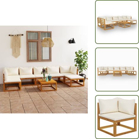 Cuscini da giardino - vidaXL Set Divani da Giardino 8 pz con Cuscini Crema Massello Acacia - Tavolino da giardino
