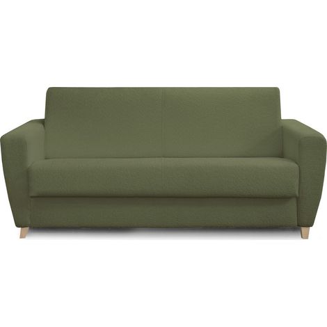 Canapé convertible 3 places en tissu bouclette vert kaki - ouverture express - Leandro (1/5)