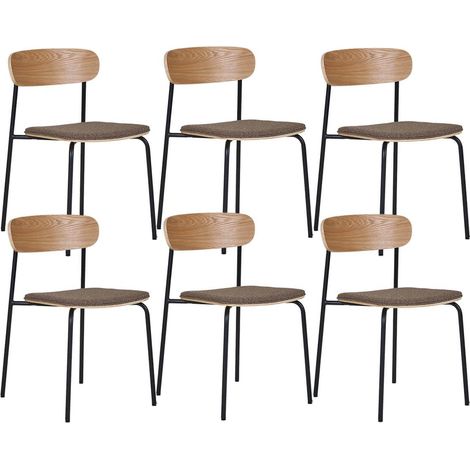 ESTELLE - Lot de 6 Chaises Dossier en Frêne Assise Tissu Pieds Métal Noir (1/5)