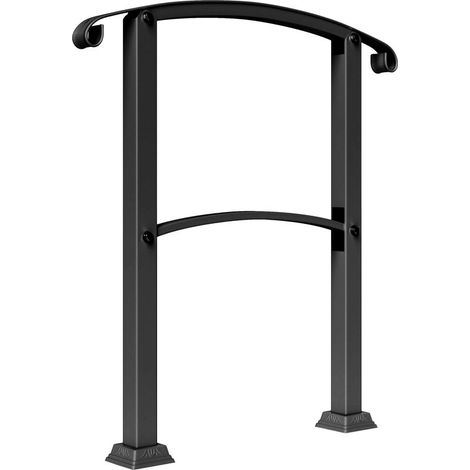 Rampe d\'escalier 1 à 3 marches garde-corps pour escalier réglable 0-45° avec kit d\'installation 71 x 8 x 148 cm noir (1/5)
