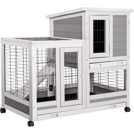 Yodolla – Cage à lapins en bois sur roulettes – Clapier intérieur 2 étages avec 3 portes verrouillables – 2 plateaux amovibles 94x62x85 cm