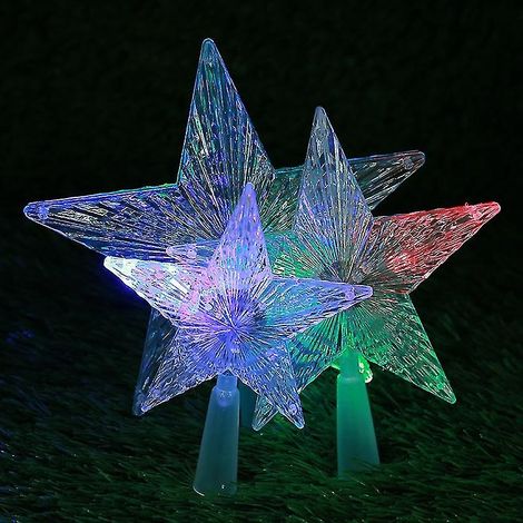Cime de sapin lumineuse RGB à 5 branches en forme d'étoile, décorée d'un petit sapin de Noël (blanc chaud) (1/3)