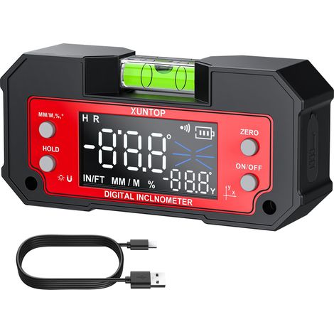 Inclinomètre Numérique Double Axe LED Rechargeable - Niveau Électronique à Haute Précision avec Base Magnétique et Niveau à Bulle Intégré pour Chantier, Menuiserie, Bricolage (1/5)