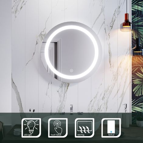 ELEGANT 600 x 600mm Round Illuminated LED Bathroom Mirror Touch Sensor + Demister (1/5)