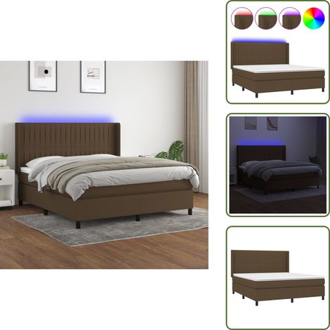 Sommier à lattes de lit matelas et LED Marron foncé 160x200 cm - Lit Plateforme - Lit Design - Lit Moderne - Lit Avec Rangement - Tête De Lit Ajustable (1/5)