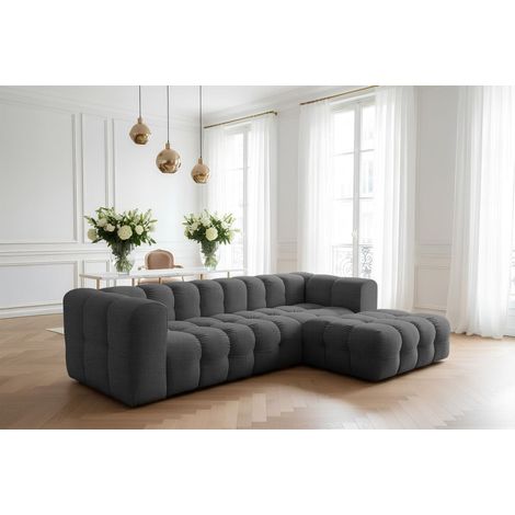 Ecksofa Designersofa SOLVIE in Stoff Moly Anthrazit Ottomane Rechts