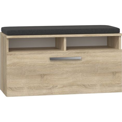 Hucoco – Armoire à chaussures moderne avec siège et rangement – Porte basculante – Dimensions 46x85x35 cm – 6 étagères en panneau de particules (1/3)