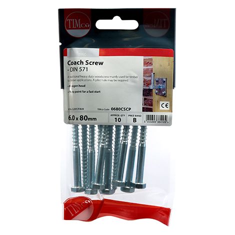 TIMCO Coach Screws Hex Head Silver - 6.0 x 80