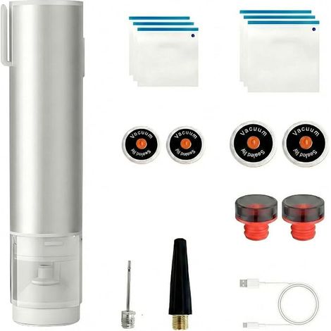 Portable Vacuum Pump Kit, Electric Pump for Jar Lids and Vacuum Bags, Wine Stoppers, Food Boxes, Balloon Needle and Inflation Tip, USB-C (1/5)