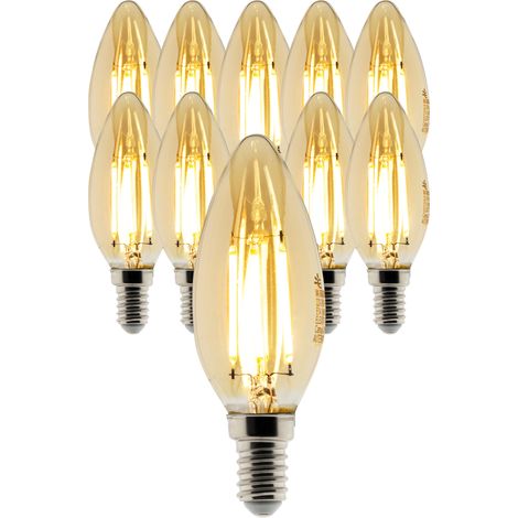 Lot de 10 ampoules Déco filament LED ambrée Flamme 4W E14 400lm 2500K