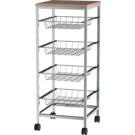 Carrello da Cucina con Cesti Estraibili in Acciaio e Ruote 36.5x36.5x89 cm (1/5)