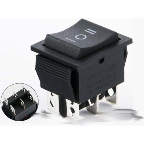 Interrupteur à bascule ON/OFF/ON, DPDT 6 broches Interrupteur à 6 bornes 16A 250VAC Noir-Crezuo