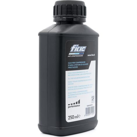 FIAC Olio Lubrificante per Compressore d'Aria a Pistoni, Olio Minerale per Compressori, Fino a 250 Ore di Utilizzo, Grado di Viscosità ISO VG 100, Bottiglia da 250ml