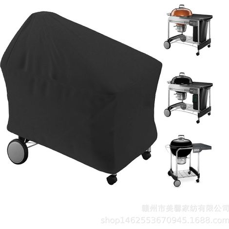 Housse de protection pour barbecue d'extérieur, imperméable et résistante aux UV, pour barbecue à charbon et à bouilloire, noire, PVC 600D, 123 cm de large x 65 cm de haut. (1/5)