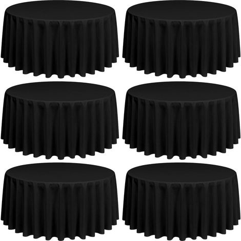 Lot de 6 nappes rondes Noir 228 cm, lavables, résistantes aux taches et aux plis