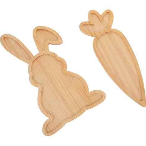 Lot de 2 Set de Set de Plateaux de Service en Bois de Lapin et Carotte pour Pâques, Design Festif Unique, pour Servir Apéritifs et Fromages Lors de Célébrations de Printemps (1/5)