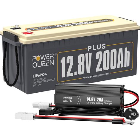Power Queen – Batterie lithium 12V 200Ah Plus 2560Wh – Chargeur 14,6V 20A – Compatible systèmes solaires et hors réseau – Dimensions L532*P207*H216 mm - LiFePO4 (1/5)