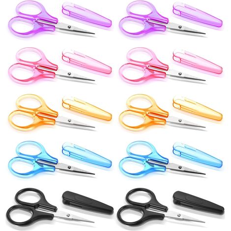 Set of 10 mini stainless steel craft scissors - Small multi-purpose scissors - Precise straight scissors with protective case - Craft scissors for sewing, paper, cutting (1/5)