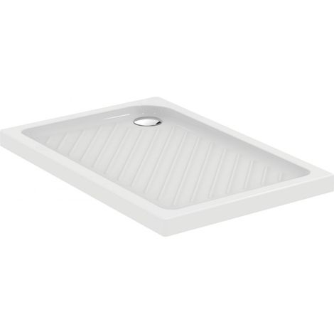 Porcher – Receveur de douche rectangulaire à poser 100x80 P329101 – En grès fin blanc – Fond à relief – Hauteur 7 cm – Bonde Ø 90 mm non fournie (1/2)