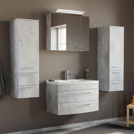 Badezimmermöbel Set MAPUTO-02 in Beton-Optik mit Waschtisch & LED-Spiegelschrank BxHxT ca. 182x200x49cm (1/5)
