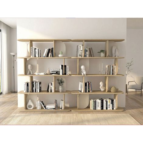 Scaffale con 4 ripiani Naturale chiaro e beige - Lotto di 2 - NELERIA (1/2)