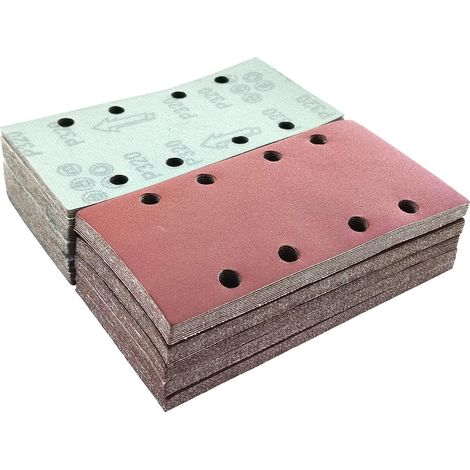 100pièces 93x185mm Papier Abrasif Rectangulaire Grain320 Disques abrasifs Hook and Loop à 8Trous Papier de Verre pour Ponceuse Rectangulaire (1/5)