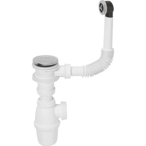 Wirquin 30723316 30723316-Set Completo di Scarico per lavabo con valvola in Acciaio Inox e troppopieno, Bianco (1/5)