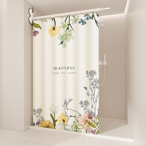 Rideau de douche pliant, étendoir à linge, tringle à rideau pliable, imperméable, lavable à l'eau, (2 plis/tringle + rideau de 180 cm) Modèle D (1/5)
