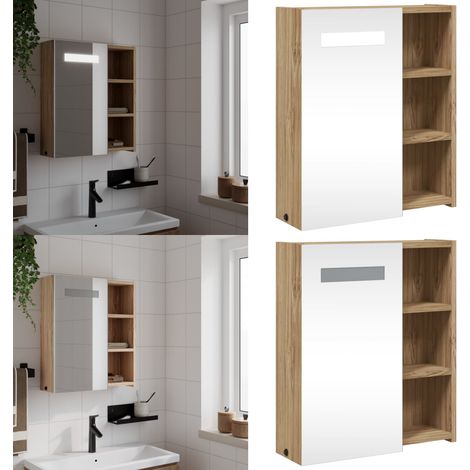 Armoire de salle de bain à miroir avec LED chêne 45x13x52 cm - Armoire De Salle De Bain - Meuble Lavabo - Armoire Miroir - Luminaire Led - Rangement Salle De Bain - Home & Living (1/5)