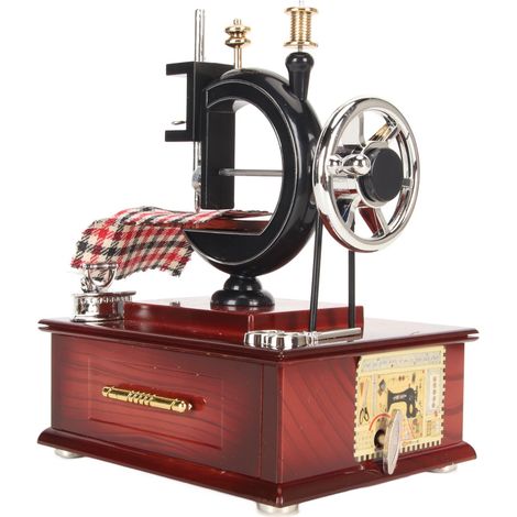 Boîte à musique vintage, boîte à musique en forme de machine à coudre ancienne, boîte à musique décorative en plastique, cadeau d'anniversaire et de Noël. (1/5)