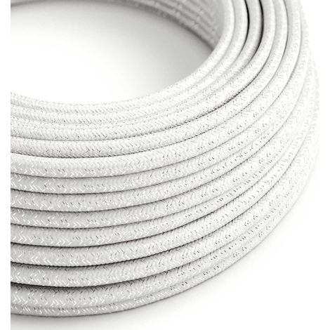 Creative-Cables Cavo elettrico rivestito in tessuto, 2 x 0,75 mm², 50 m, Glitterato Bianco RL01, Rotondo, effetto seta glitterato