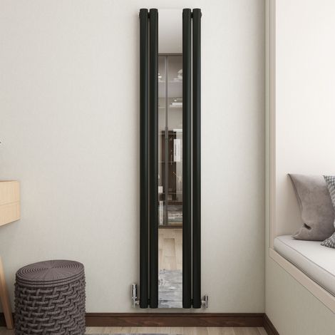 AICA Vertical Oval Column Radiator with Mirror Single Panel 1800x381mm - Black (1/5)