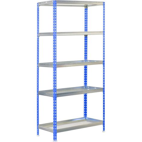 Estantería metálica sin tornillos SIMON GARDEN de 5 estantes (180x90x30cm) AZUL Y GALVANIZADO