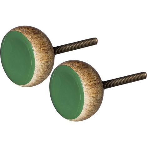 Boutons de porte en bois et métal (Lot de 2) Vert (1/2)