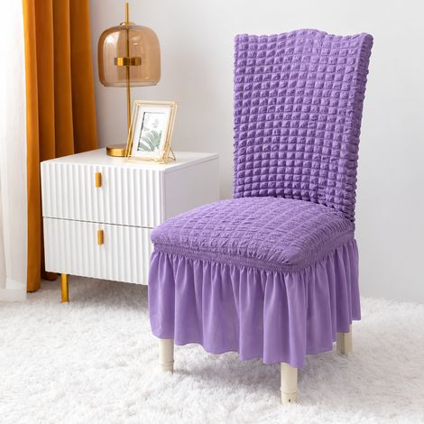 Housse de chaise violet uni en seersucker avec jupe à volant extensible taille unique, 22 × 18 × 9 cm, 250 g – Livraison gratuite