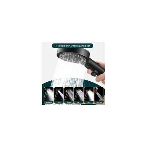5-Modus-Duschkopf, Handbrause-Set, Wasserspar-Duschkopf mit Stopptaste, Hochdruck, verschiedene Strahlarten (Schwarz) - Crezuo