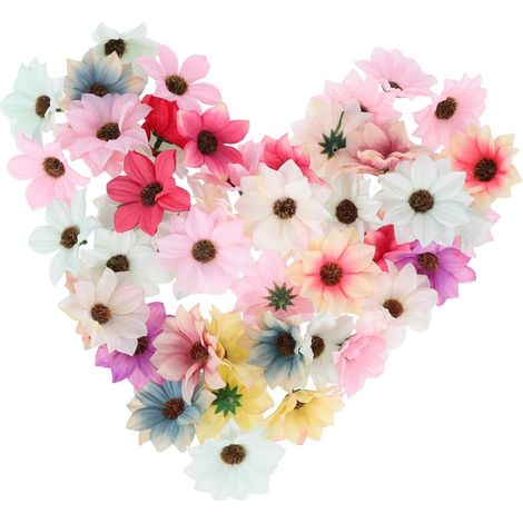 50pièces Petites Marguerites Artificielles Multicolores Têtes de Fleurs pour Décoration DIY Utilisables Création Artisanale Couleur Aléatoire (1/5)
