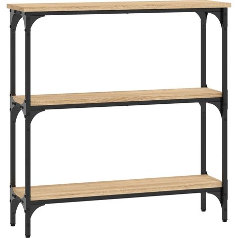 Table d'appoint console pratique avec étagères pour une entrée organisée 75 x 22,5 x 75 cm bois d'ingénierie couleur chêne et métal DEC031947